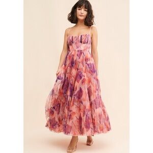 Hutch Anthropologie Pleated Tulle Sweetheart Dress Peach